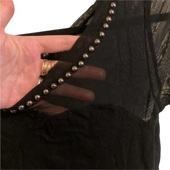 Sheer short sleeve mesh sweetheart neckline studded top!#grunge #punk #goth #emo - Picture 2 of 2